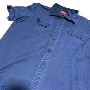 Big Mac Button Up Shirt Mens XXL Blue Short Sleeve Cotton Workwear VTG Stained